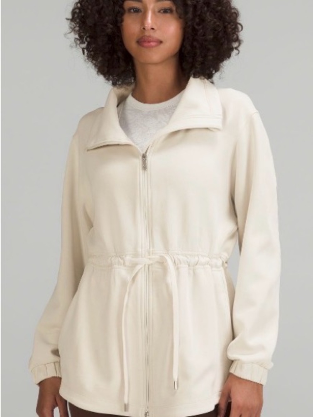 lululemon athletica Cream Drawstring Zip Jacket